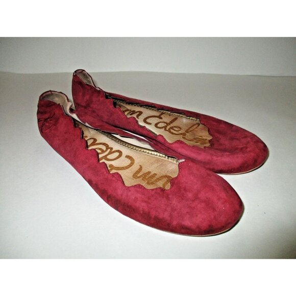 Sam Edelman Cranberry Pink Suede Flats Scalloped Edges - Size - US8M/EU38 - Picture 2 of 10